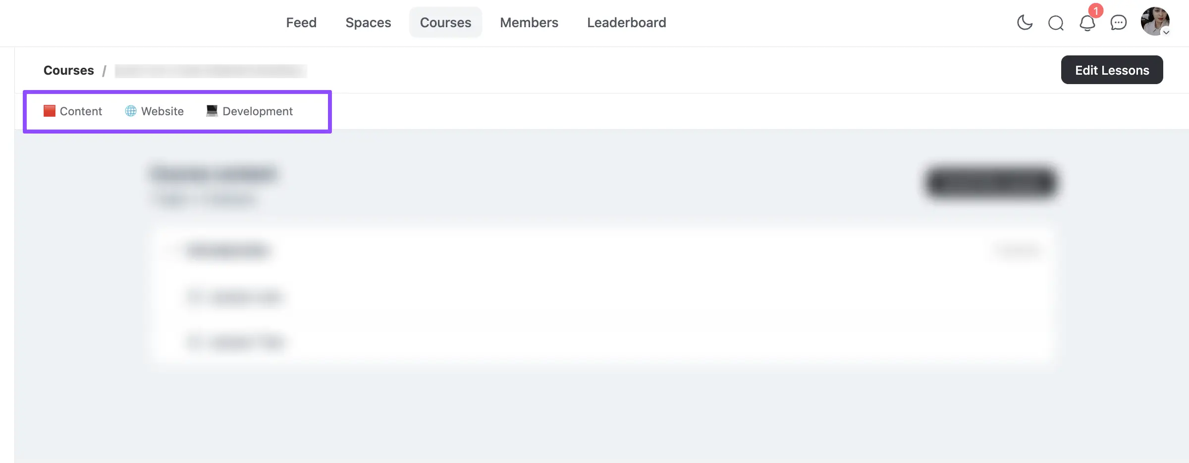 Preview of course links in the top navbar