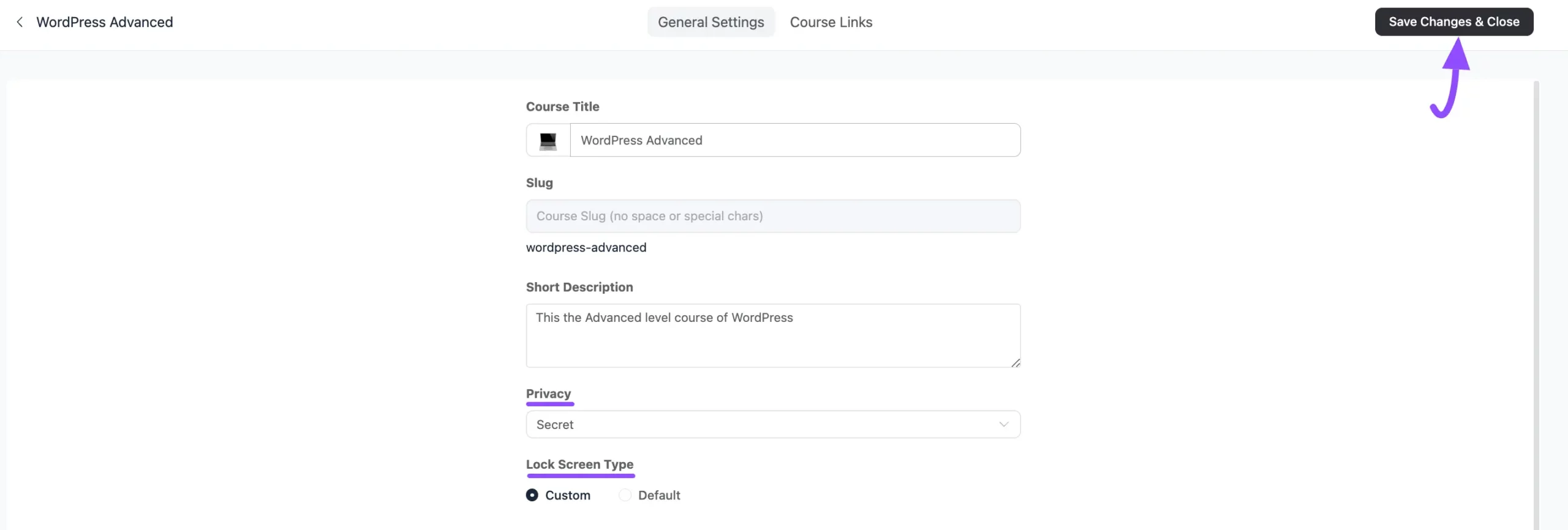Selecting the Secret option and saving changes