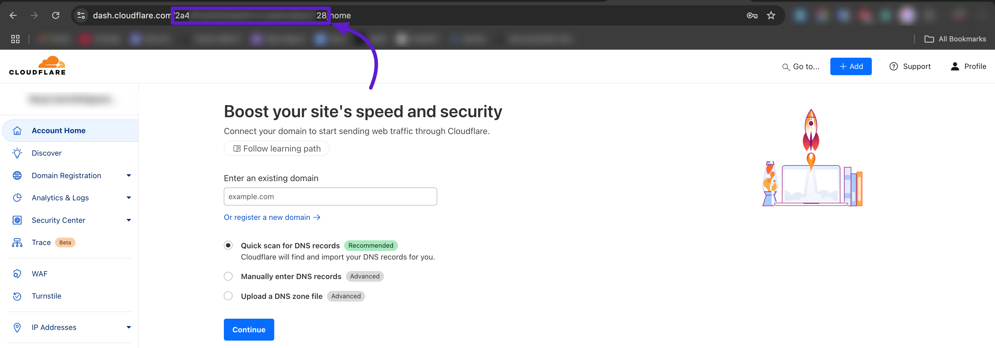 The Cloudflare Account ID shown in the browser URL