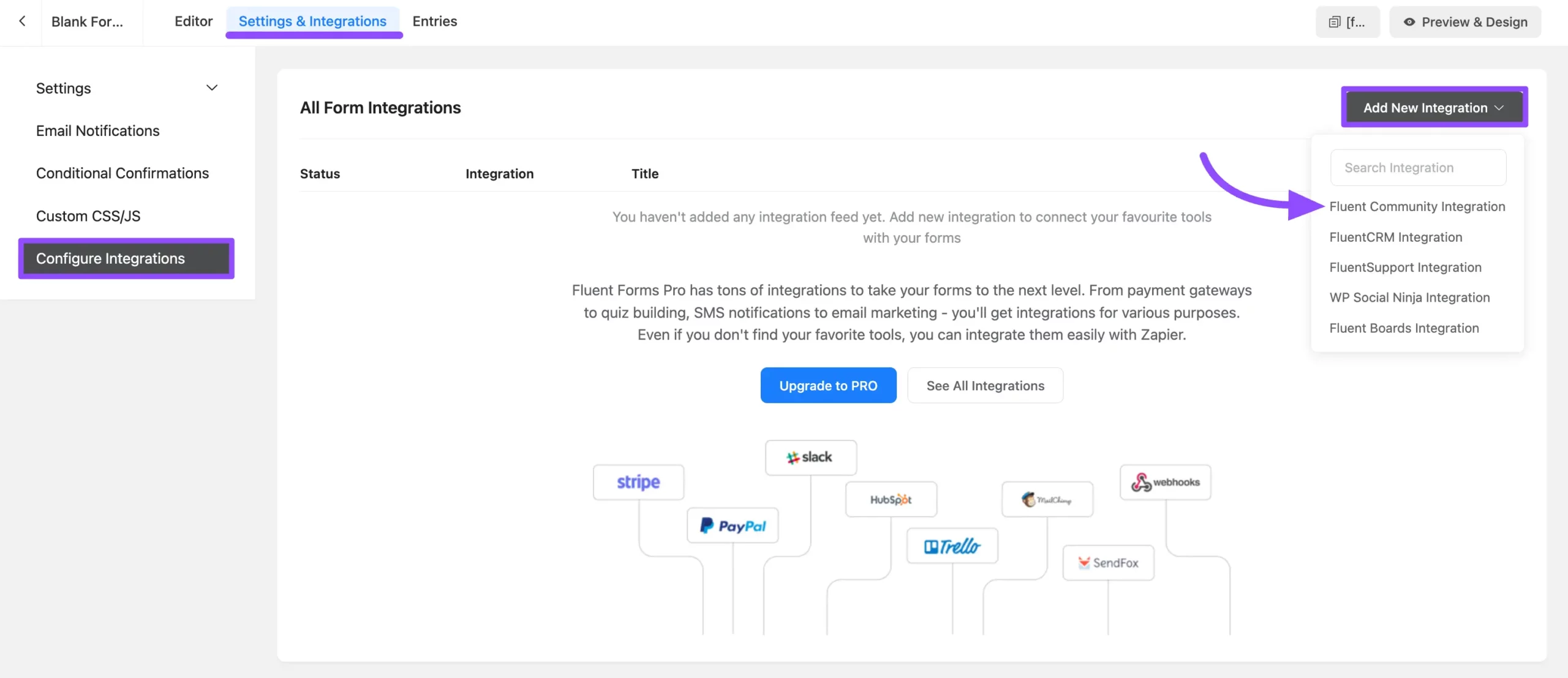 Selecting the FluentCommunity Integration Feed