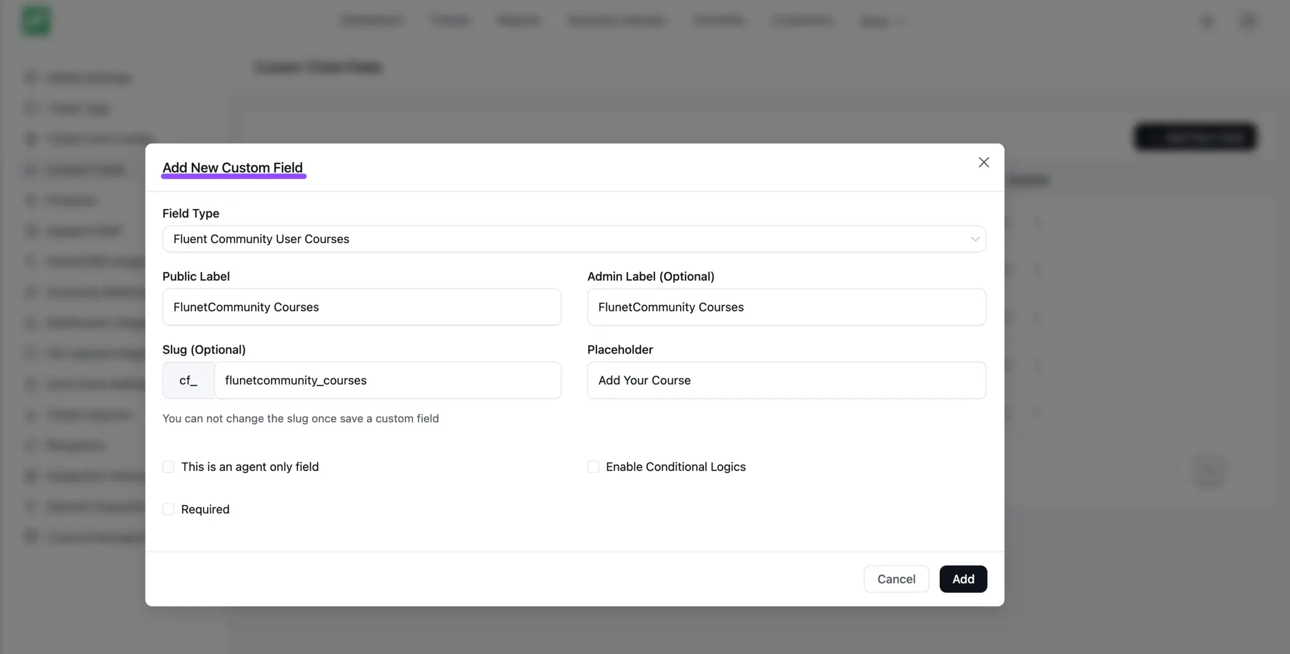 The completed custom field configuration