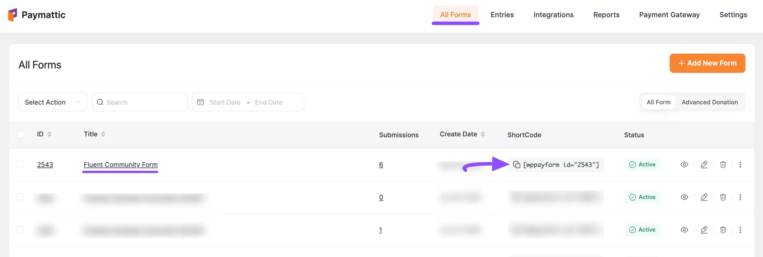 Copying the form shortcode