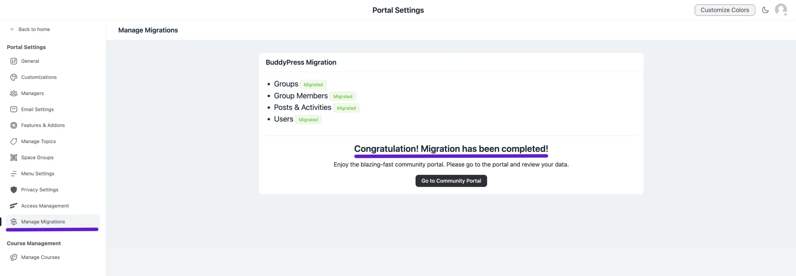 Migration completion notification