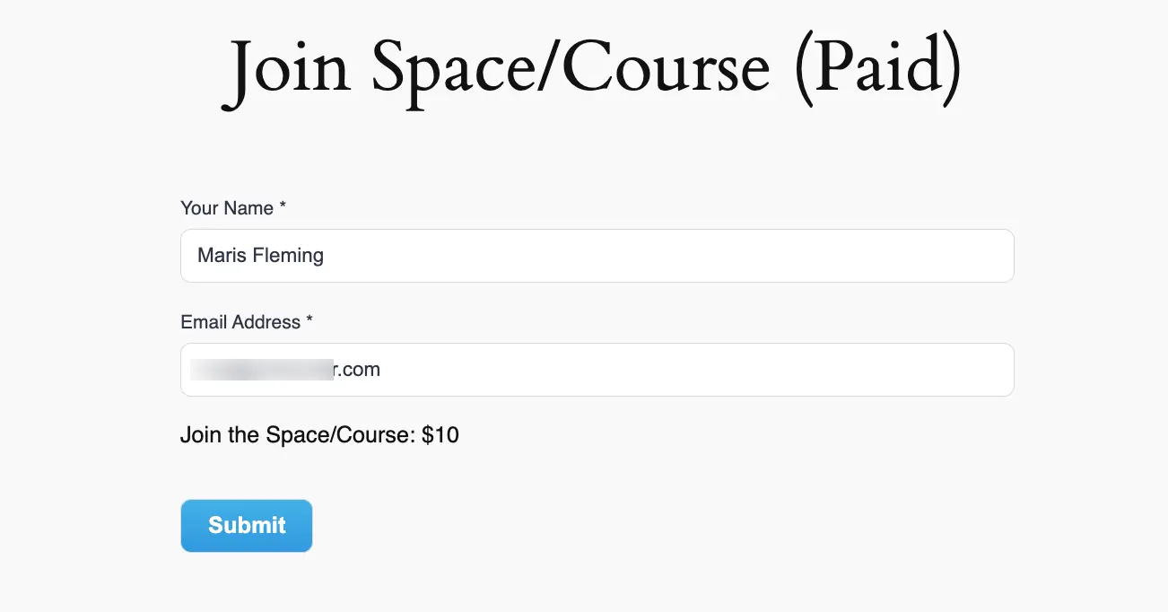 Preview of the Paymattic form with FluentCommunity integration