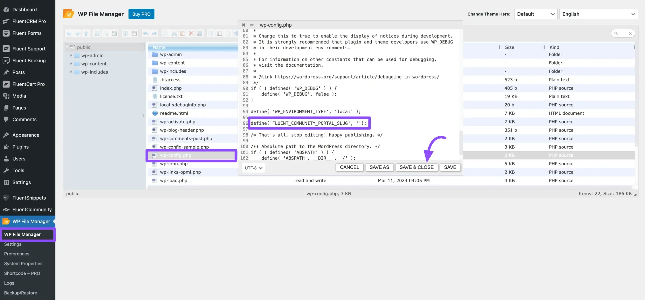 Editing the wp-config.php file