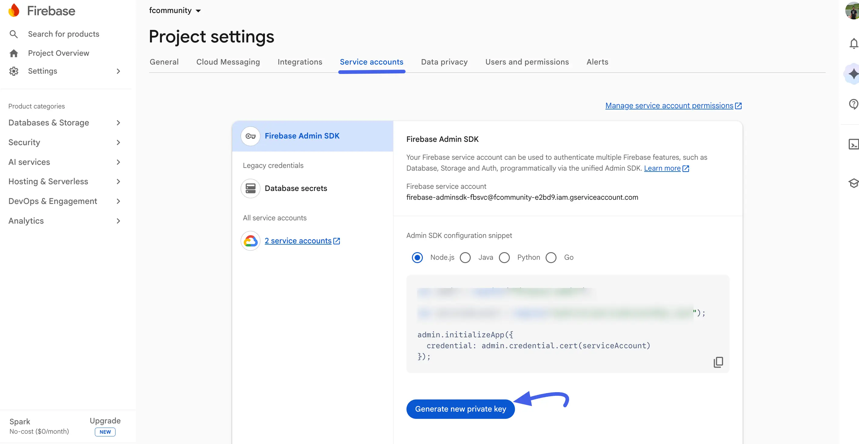 The Service accounts tab